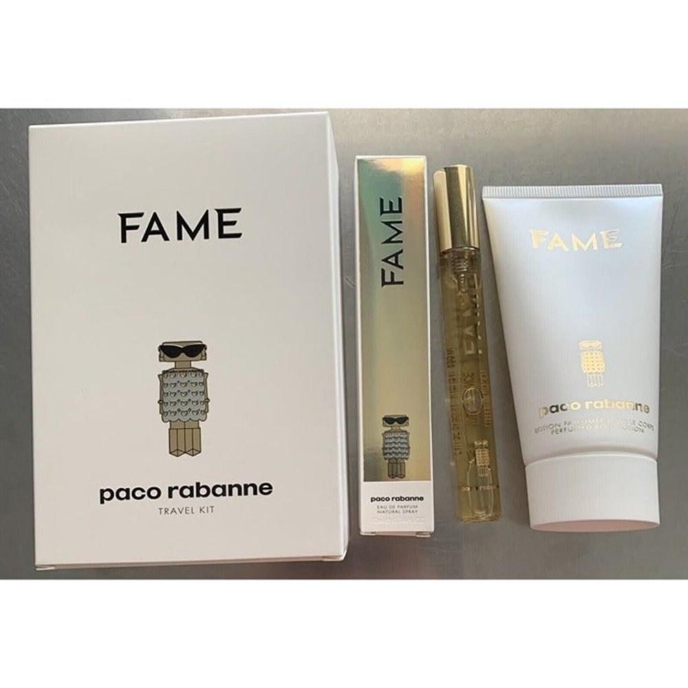 Paco Rabanne Fame Eau de Parfum 0.34oz 10ml + Lotion 2.5oz 75ml Travel Kit Boxed